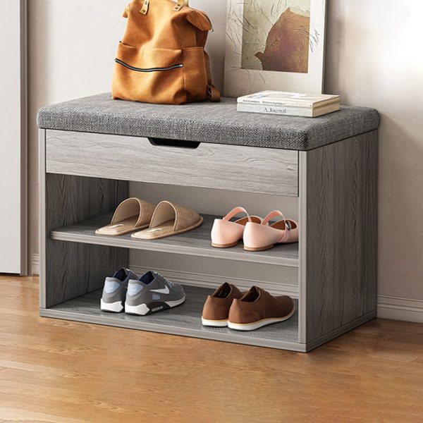 Modern Minimalist Rectangle Fabric PU Leather Wood Shoe Storage 3-Tier For Entryways - Image 12