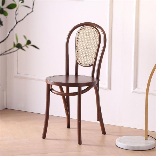 Traditional Vintage Round Rattan Woven Wooden Dining Chair Backrest For Dining Room - Image 18