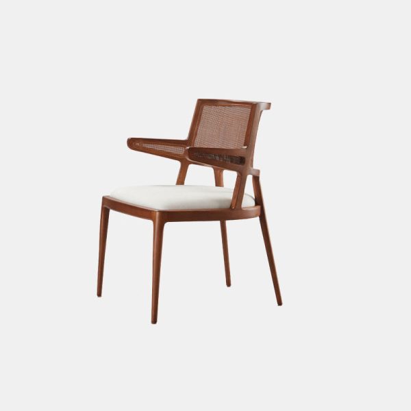 Traditional Chinese Square Wood Weaving Leather Dining Chair Four Legs Backrest Armrest For Dining Room - Image 12