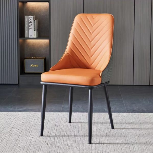 Modern Minimalist Square Four Legs Metal Leather Dining Chair Backrest Armless For Dining Room - Image 14