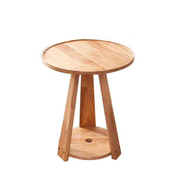 Modern Simplicity Round Rubber Wood End Table 2-Tier For Living Room - Image 21