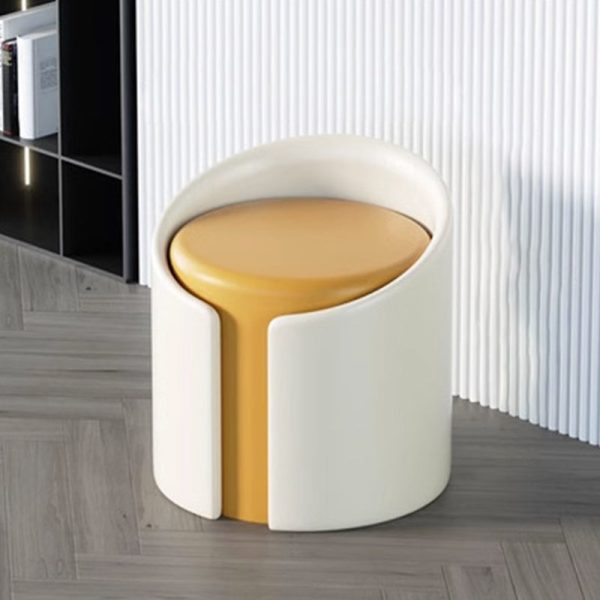 Modern Minimalist Leather Wood Sponge Round Cylinder Footstool Backrest Armless For Entryways - Image 9