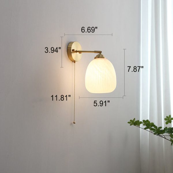Nordic Striped Milk White Glass Brass 1-Light Pull Cord Wall Sconce Lamp - Image 7