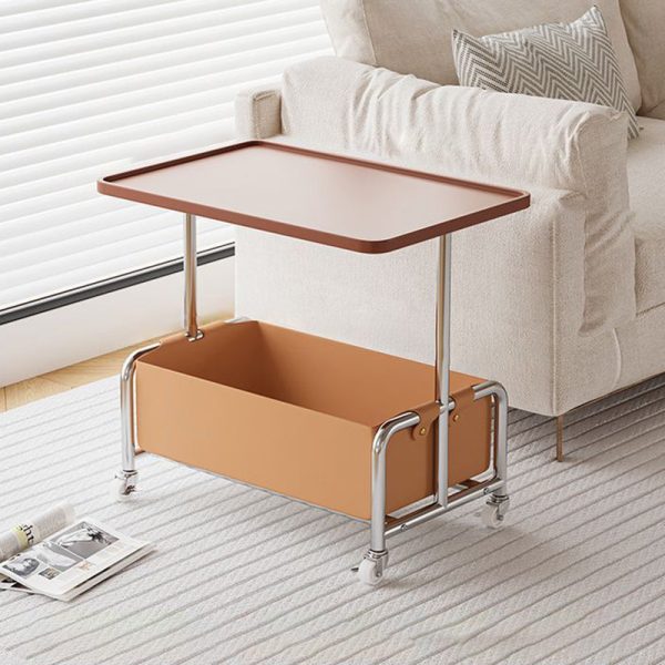 Modern Simplicity Tray Top Leather Storage Movable End Table 2-Tier For Living Room - Image 11