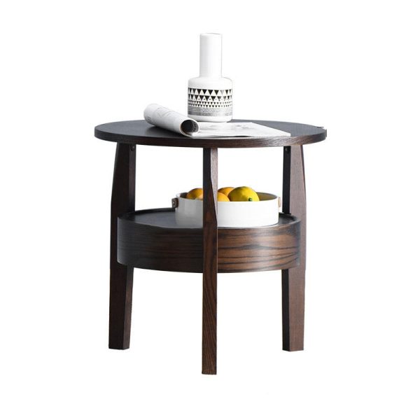Contemporary Retro Antique Oak Wood Circular End Table 2-Tier Drawer For Living Room - Image 15