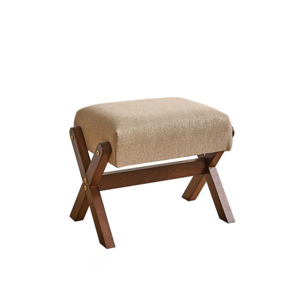 Contemporary Simplicity Wood Linen X-Shaped Legs Footstool Backless Armless For Entryways - Image 19