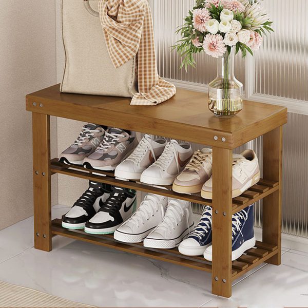 Modern Minimalist Rectangle Heather Bamboo Shoe Storage 2-Shelf For Entryways - Image 19