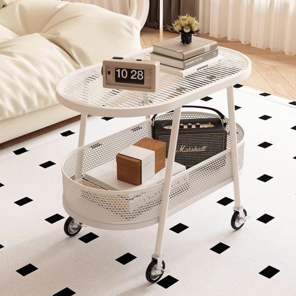 Modern Simplicity Elliptical Glass Iron End Table 2-Tier For Living Room - Image 3