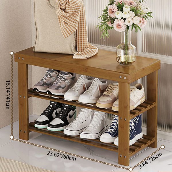 Modern Minimalist Rectangle Heather Bamboo Shoe Storage 2-Shelf For Entryways - Image 5