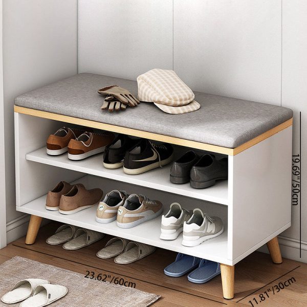 Contemporary Scandinavian Cotton Linen Solid Wood Shoe Storage 2-Storage For Entryways - Image 4
