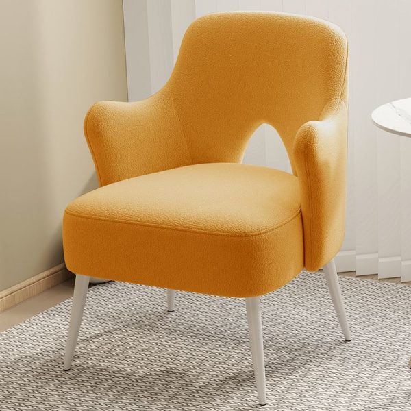 Modern Minimalist Curved Back Solid Wood Sponge Metal Accent Chair Backrest Armrest For Living Room - Image 10