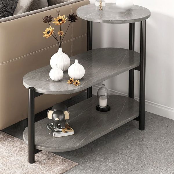 Modern Minimalist Oval Round Plate Iron End Table 3-Tier For Living Room - Image 3