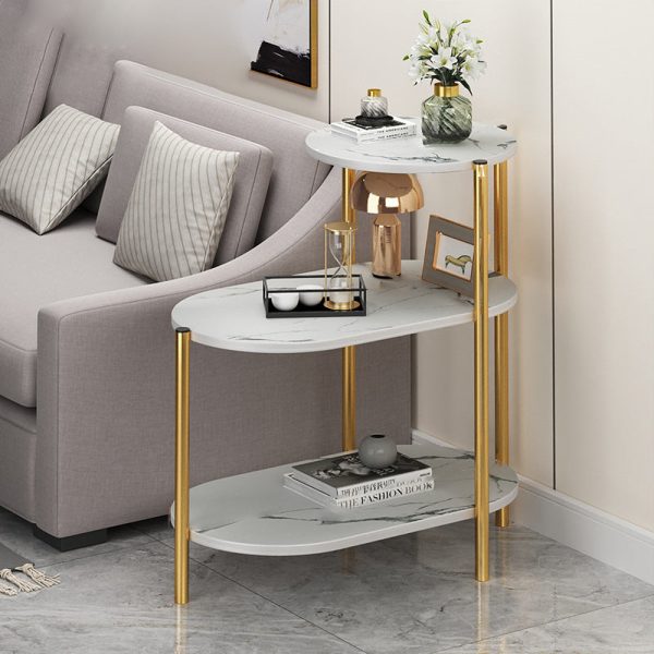 Contemporary Scandinavian Rectangular Iron Marble End Table 3-Tier For Living Room - Image 2