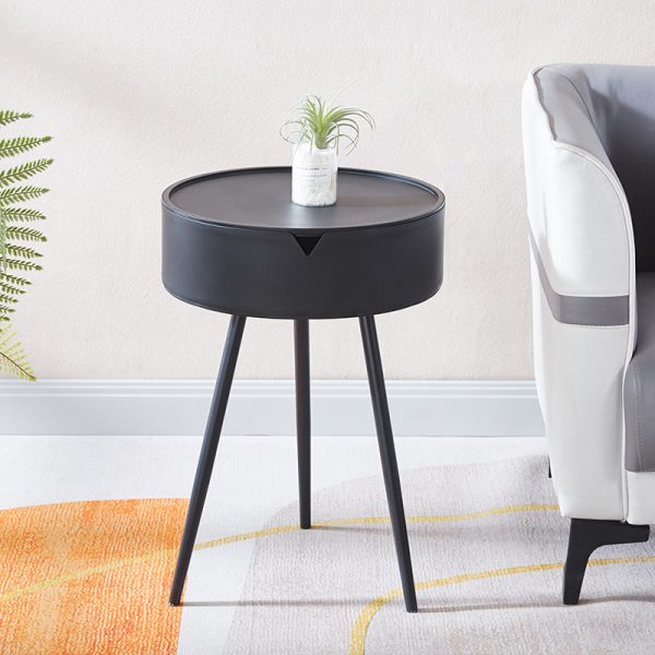 Modern Minimalist Round Tripod Plastic Nightstand 1-Storage For Bedroom - Image 13