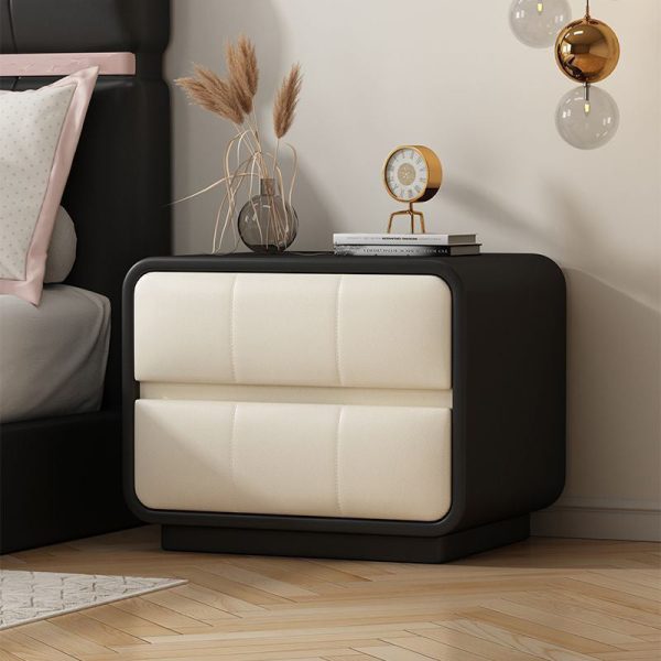 Contemporary Simplicity Square Microfiber Leather Wood Frame End Table 2-Drawer For Bedroom - Image 2