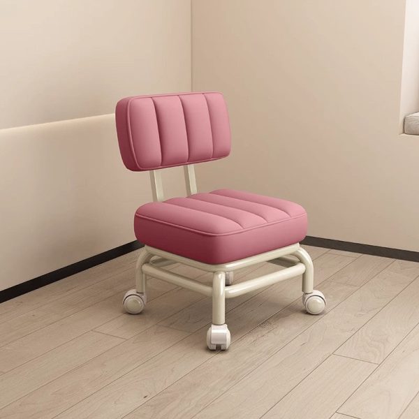 Contemporary Scandinavian Square Leather Upholstered Movable Footstool Backrest Caster For Living Room - Image 2