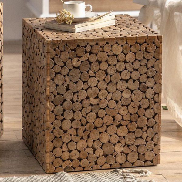 Traditional Vintage Geometric Cuboid Solid Wood End Table For Living Room - Image 7