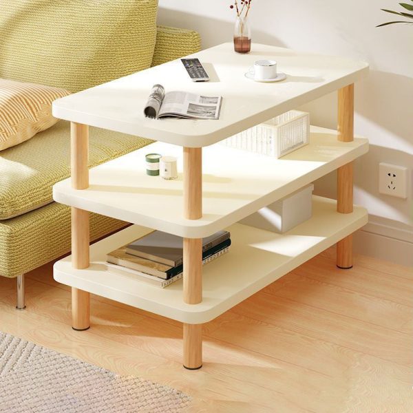 Traditional Japanese Wood Rectangular End Table 3-Tier For Living Room - Image 2