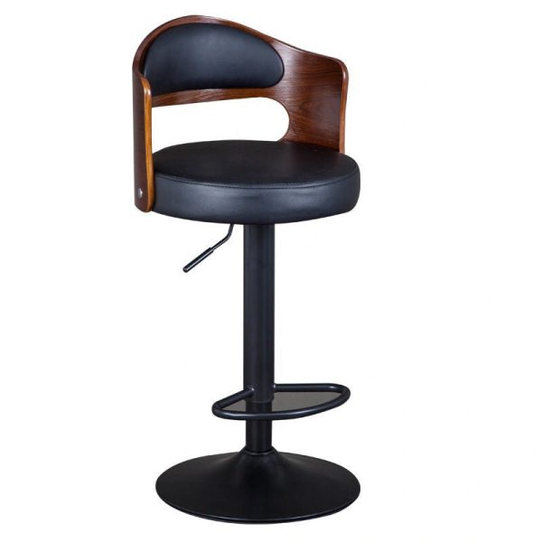 Contemporary Simplicity Round Faux Leather Upholstered Adjustable Height Swivel Bar Stool Low Back Footrest For Dining Room - Image 16