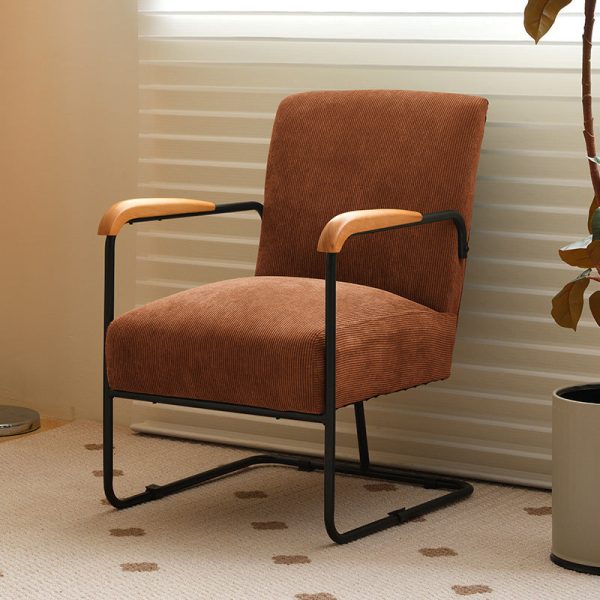 Contemporary Scandinavian Square Cushion Corduroy Solid Wood Carbon Steel Accent Chair Backrest Armrest For Living Room - Image 23