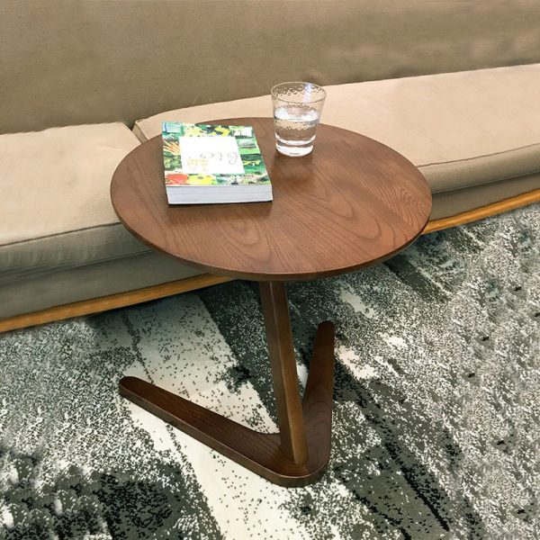 Modern Minimalist Round V-Shape Base Wood Side Table For Living Room - Image 3