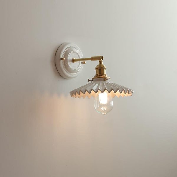 Vintage Japanese Ceramic Brass 1-Light Wall Sconce Lamp - Image 6