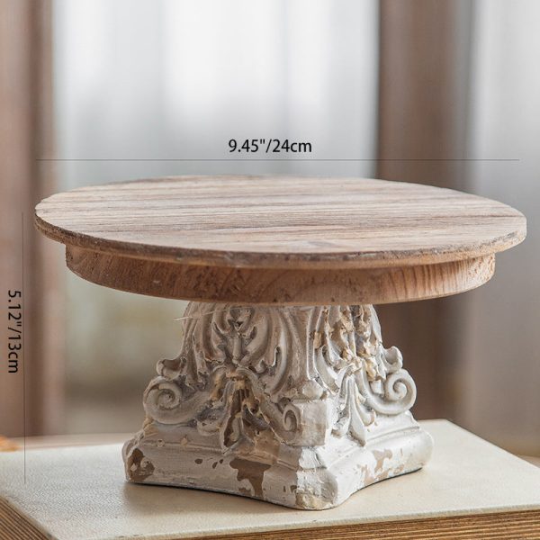 Traditional Vintage Round Column Carved Cedar Magnesium Oxide Tray Side Table For Dining Room - Image 5