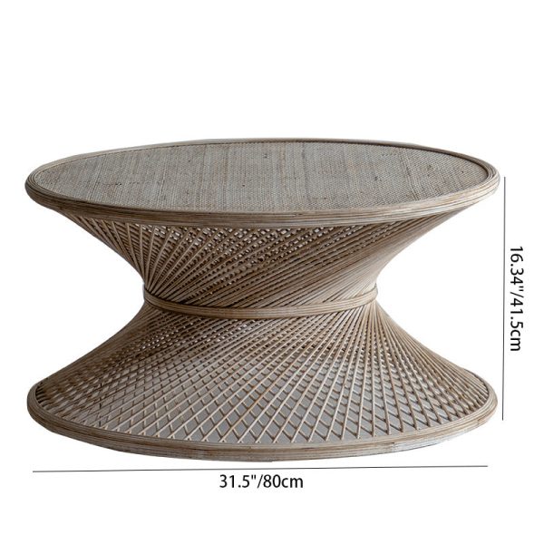 Traditional Japanese Round Rattan End Table 1-Tier For Living Room - Image 5