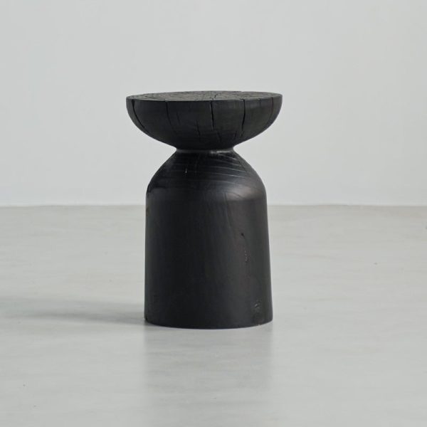 Traditional Japanese Wabi-sabi Wood Geometric Design End Table For Living Room - Image 5