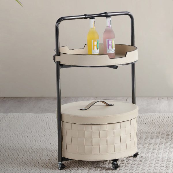 Contemporary Nordic Round Stainless Steel Saddle Leather End Table Movable 2-Tier For Living Room - Image 13