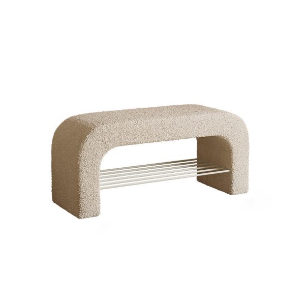 Modern Minimalist Long Rectangle Lambswool PU Leather Iron Storage Bench 1-Shelf For Entryways - Image 16