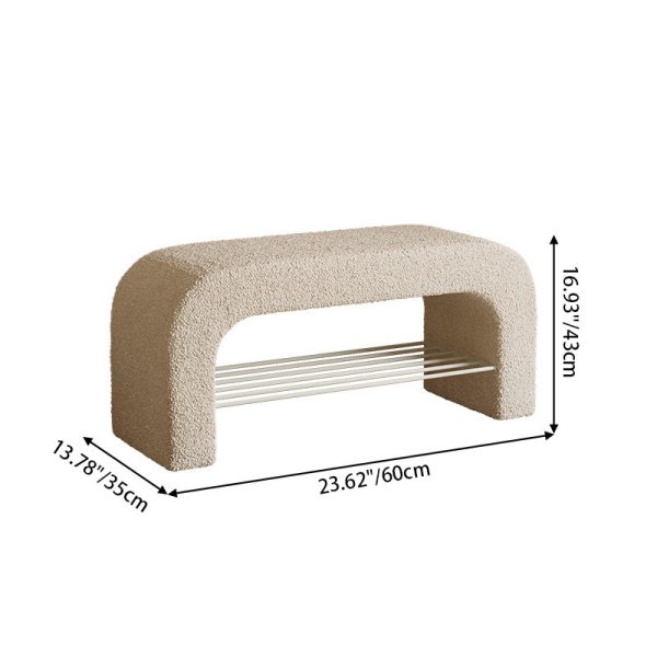 Modern Minimalist Long Rectangle Lambswool PU Leather Iron Storage Bench 1-Shelf For Entryways - Image 5