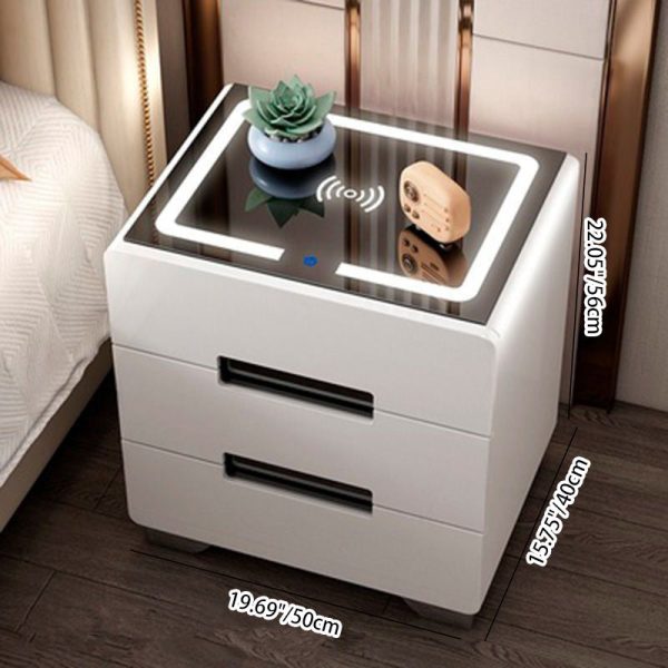 Modern Minimalist Rectangular Table Top Metal High Density Panel Nightstand 3-Drawer For Bedroom - Image 4