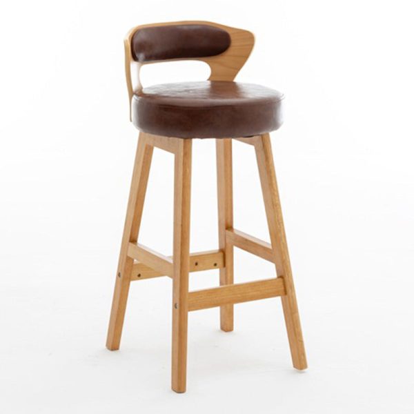 Modern Simplicity Round PU Leather Wood Bar Stool Low Back Footrest For Dining Room - Image 14