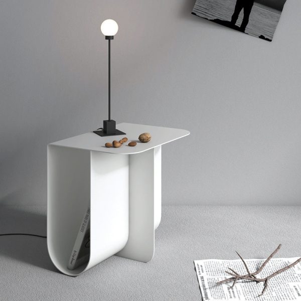 Modern Minimalist Round Rectangular T Shape Iron Stainless Steel End Table 1-Storage For Bedroom - Image 5