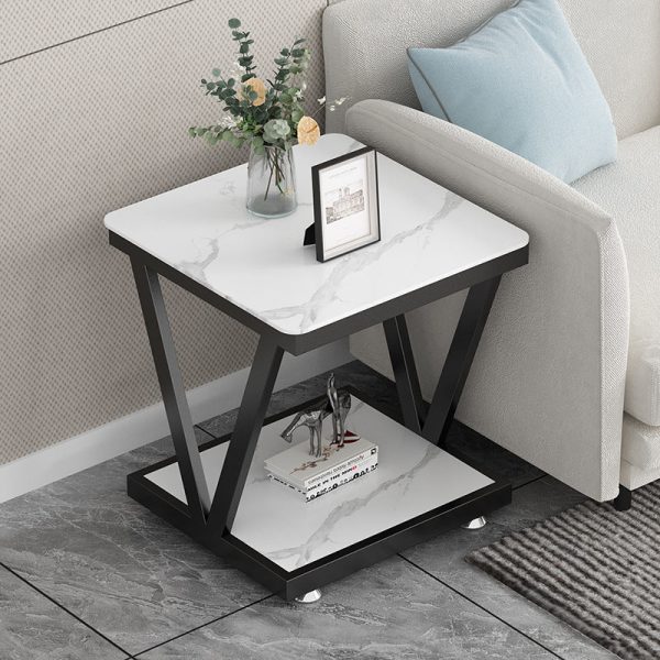 Modern Simplicity Square Slab Steel End Table 2-Tier For Living Room - Image 6