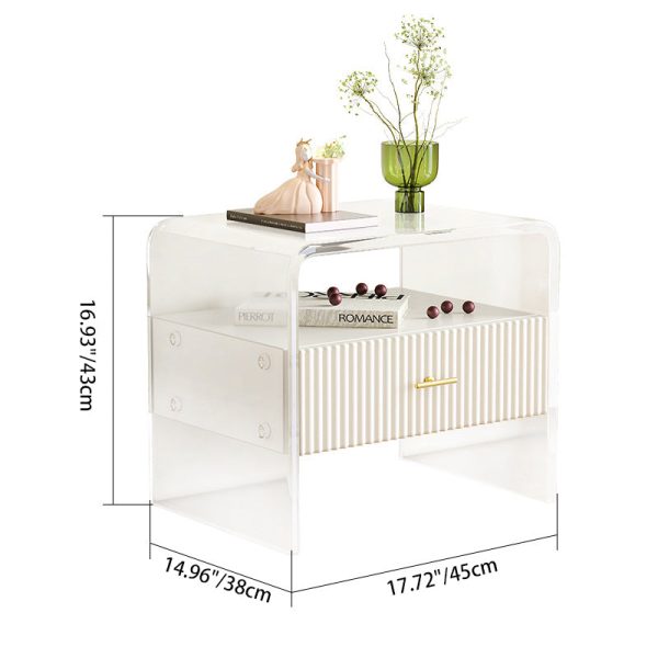 Modern Luxury Rectangular Table Top Acrylic Tempered Glass Solid Wood Nightstand 1-Drawer For Bedroom - Image 5