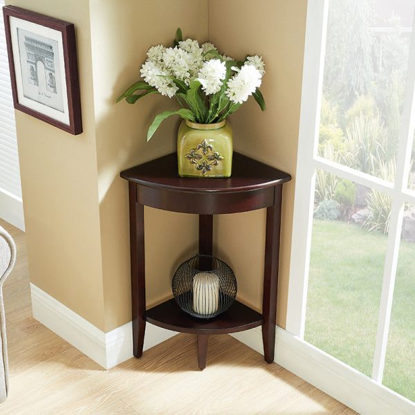 Contemporary Retro Triangle Rubber Wood Side Table 2-Tier For Living Room - Image 2