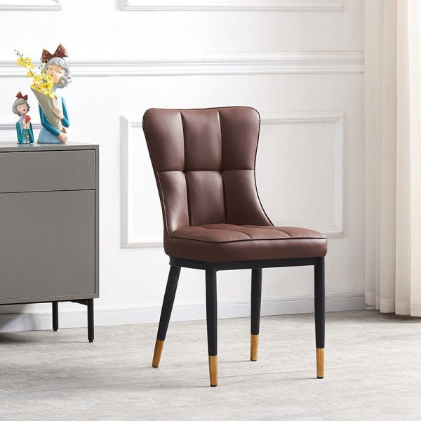 Contemporary Nordic Square Lattice Upholstered Leather Carbon Steel Dining Chair Backrest For Dining Room - Image 16