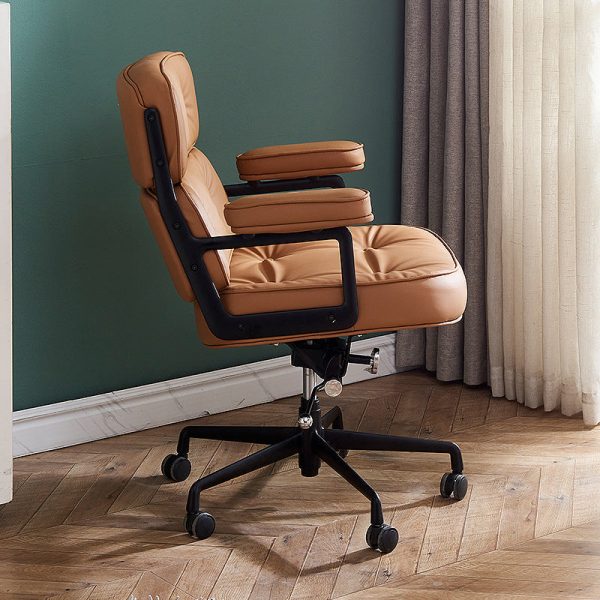 Modern Minimalist Square Semicircle Upholstered Leather Hardware Desk Chair Backrest Armrest For Home Office - Image 9