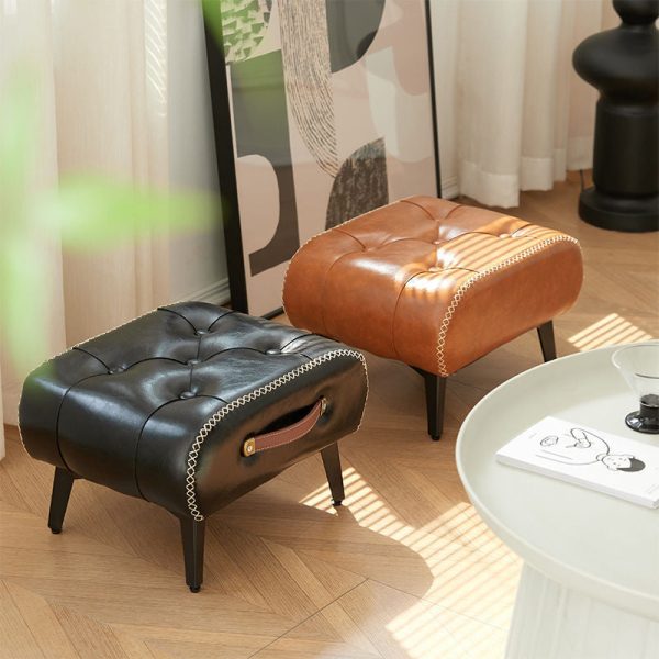 Modern Luxury Square Tufted Faux Leather Upholstered Portable Footstool For Living Room - Image 2