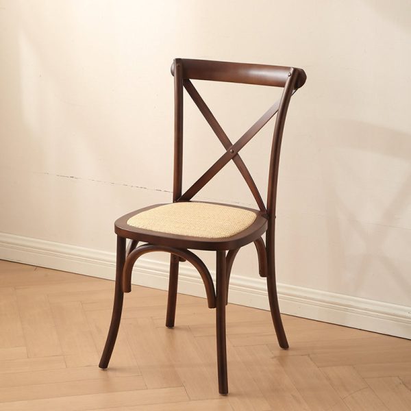 Traditional Rustic Weaving Rattan Wood Sponge Round Rectangular Dining Chair Backrest For Dining Room - Image 5