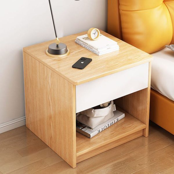 Modern Minimalist Square Table Top High Density Panel Nightstand 1-Drawer For Bedroom - Image 14