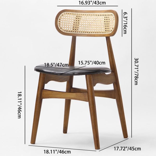 Traditional Japanese Square Faux Leather Upholstered Wood Splayed Legs Dining Chair Backrest For Dining Room - Image 4