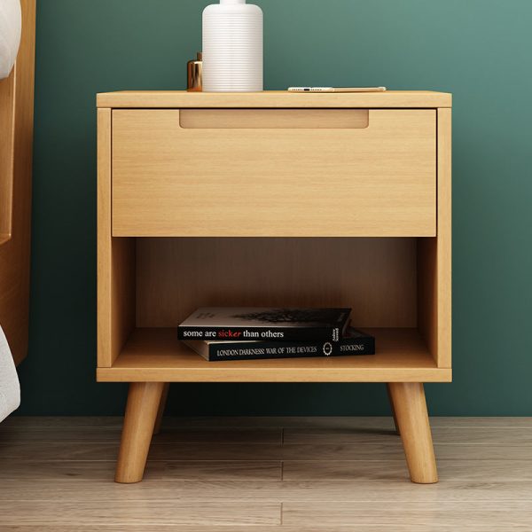 Contemporary Nordic Rectangular Solid Wood Nightstand 1/2 Drawer For Bedroom - Image 2