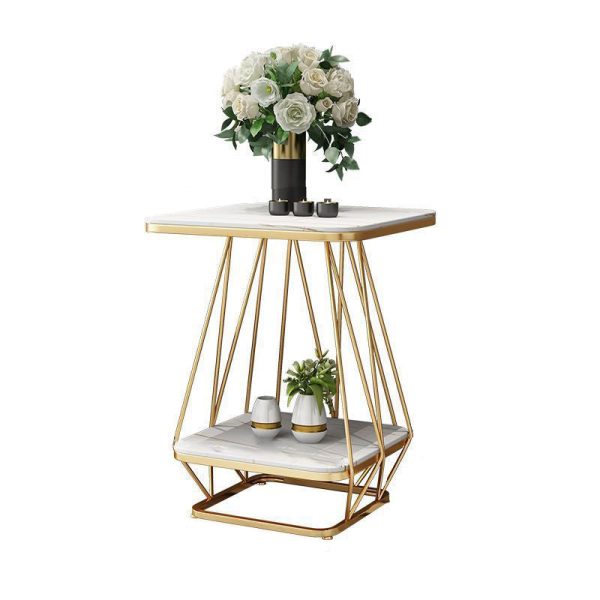 Contemporary Nordic Square Geometric Slab Iron End Table 2-Tier For Living Room - Image 13