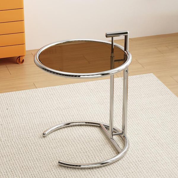 Modern Minimalist Round Tabletop Stainless Steel Tempered Glass Side Table Extendable For Living Room - Image 2