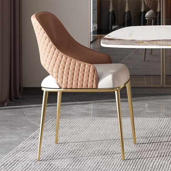 Contemporary Luxury Microfiber Leather Upholstered Carbon Steel Dining Chair Backrest For Dining Room - Image 2