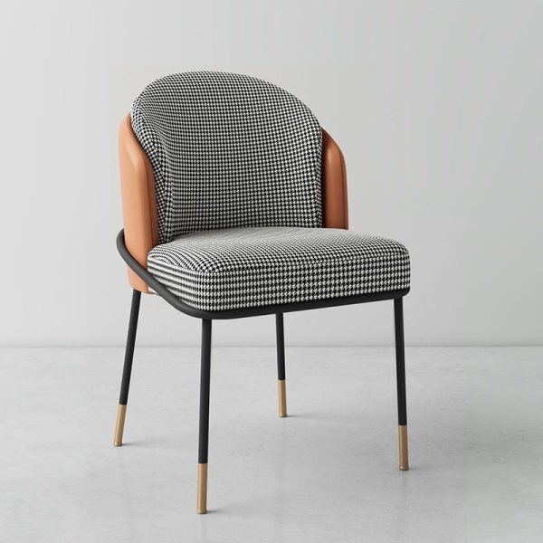 Modern Luxury Square Upholstered Curved Backrest Leather Fabric Iron Dining Chair For Dining Room - Image 12