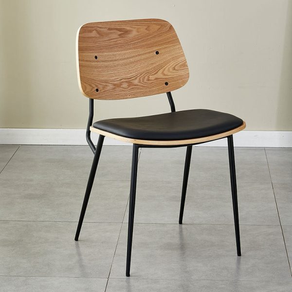 Contemporary Scandinavian Square Leather Metal Dining Chair Backrest Armless For Dining Room - Image 31